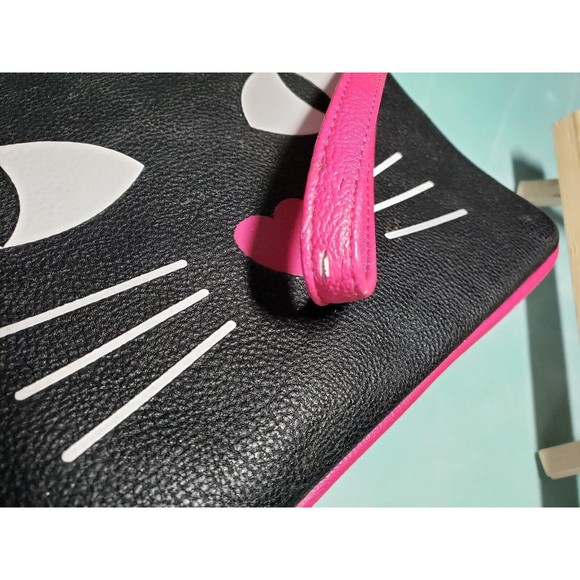 Betsey Johnson Purse Hand Bag Meow Wristlet Vegan Leather Cat Kitty GUC Pink - Picture 6 of 6
